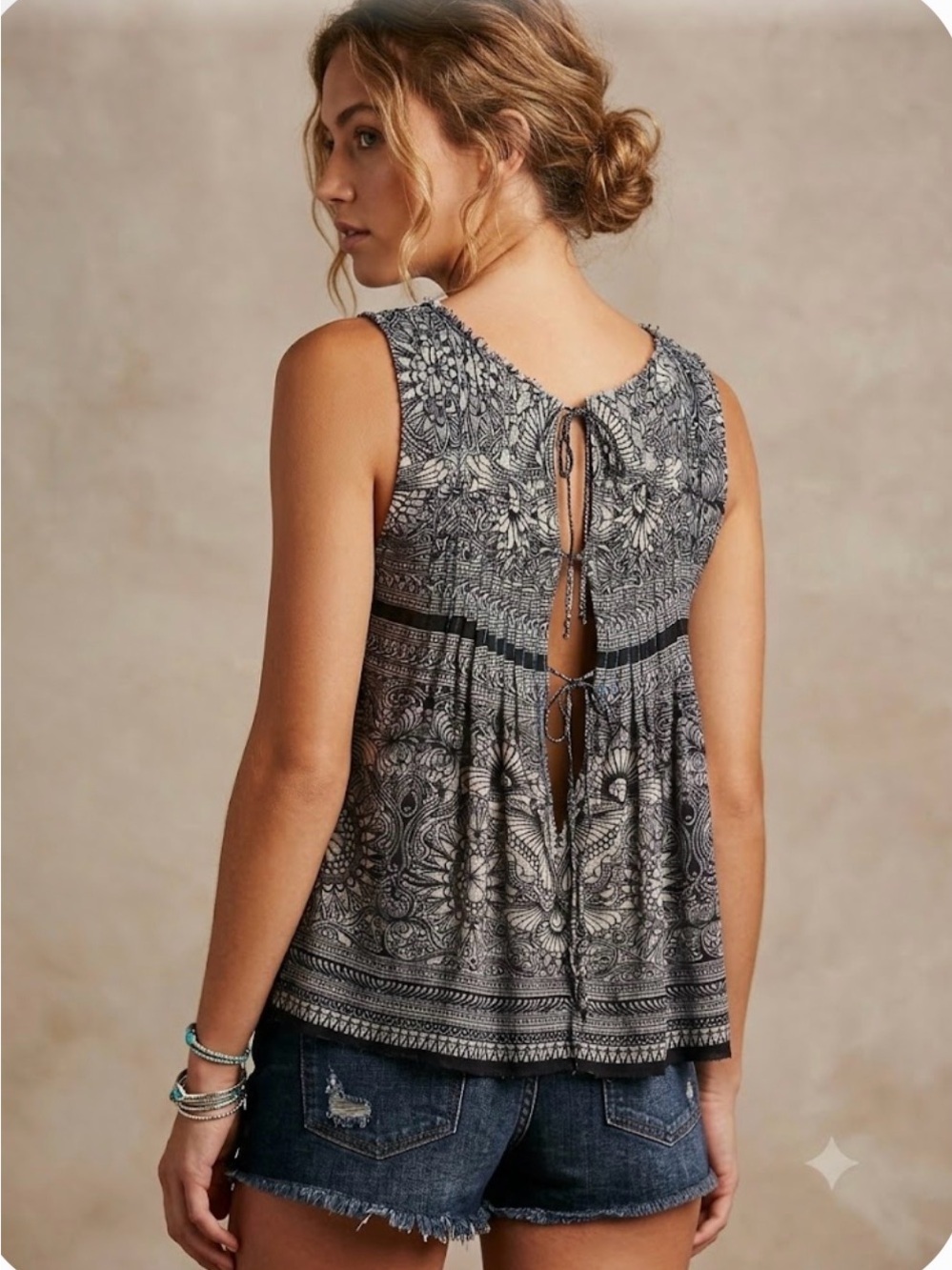 Free People Ikat Boho Tank Top Open Back